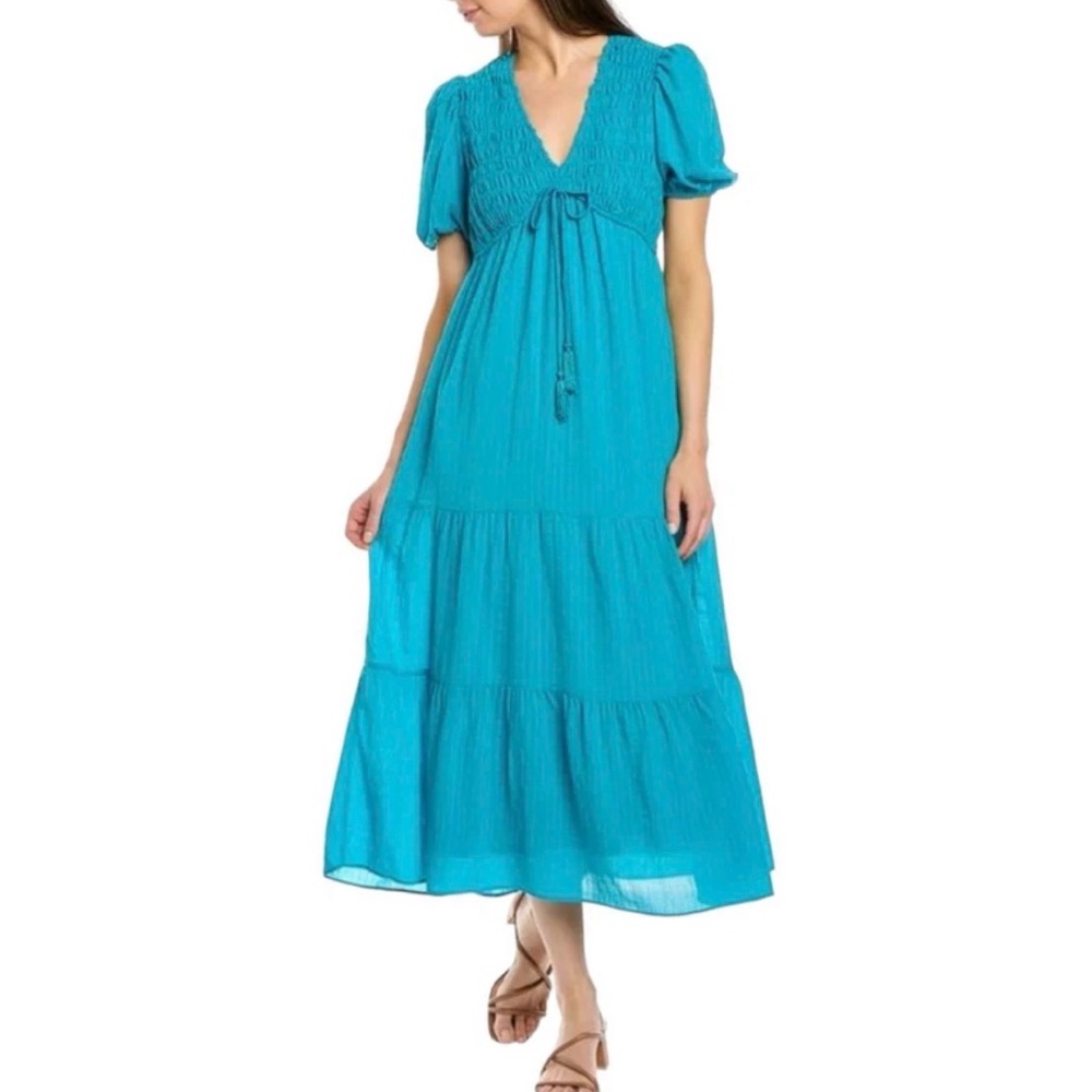 Taylor Woman’s Blue Smocked Tiered A Line Midi Dress size Medium